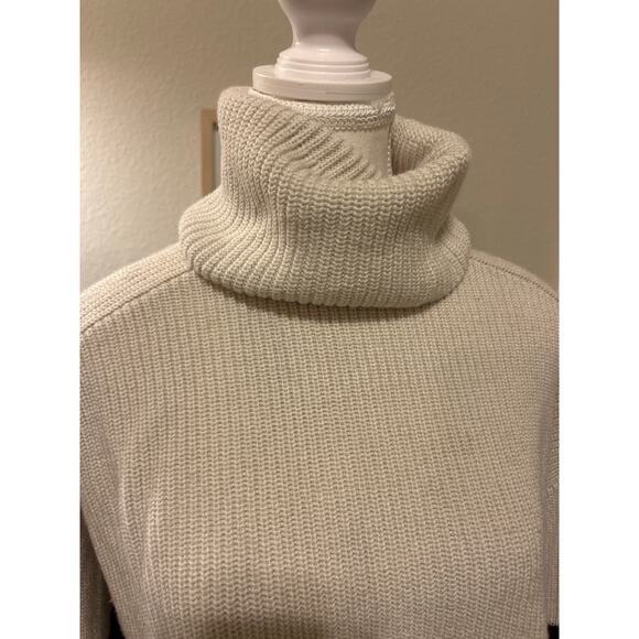 COS | Cream/Navy Striped Chunky Wool/Cotton Blend Knit Turtleneck | Small - Picture 10 of 12